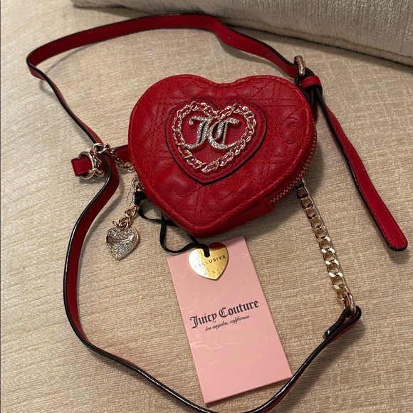 Exclusive Crossbody Juicy Couture with Gold Heart Accent and crystal heart pull. - Picture 9 of 9